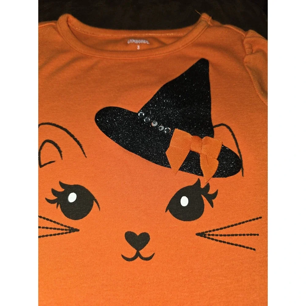 Gymboree falling for feathers witch hat cat autumn Halloween top size 3